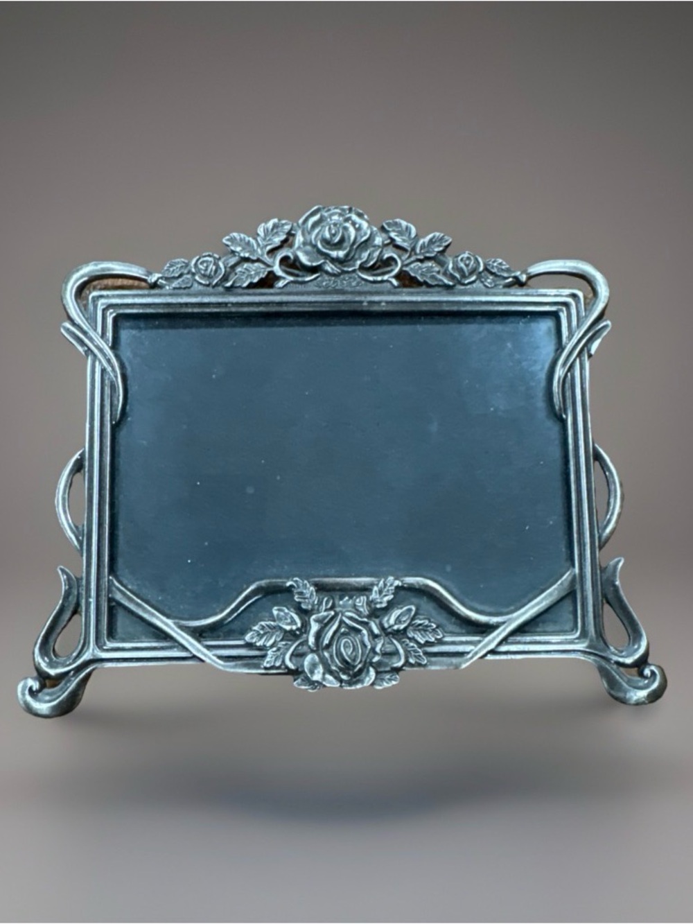 Vintage Style Silver Tone Ornate 3.5x5 Picture Frame Velvet Back Floral Rose